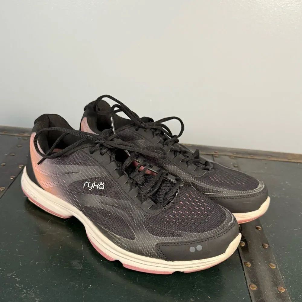Ryka Womens Devotion Plus 2 Walking Shoe Sneaker Black Rose Re-Zorb 9.5 Medium